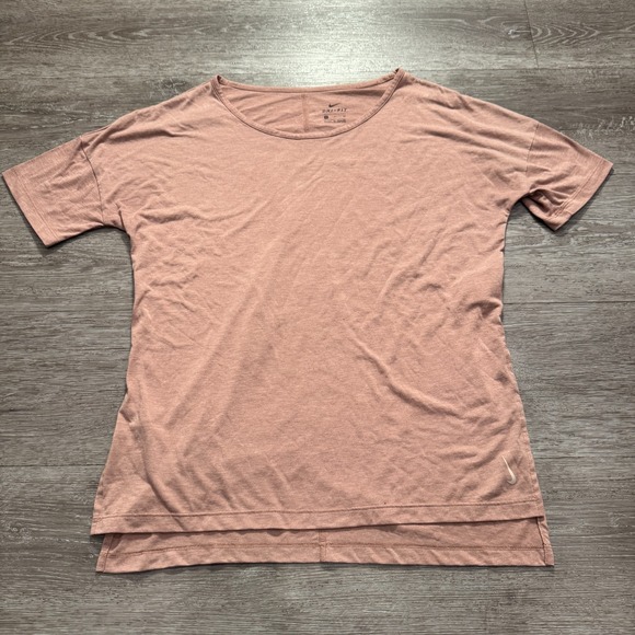 Nike Top Shirt Womens Small Pink Short Sleeve Tee Back Seam Stretch Lounge - Picture 1 of 9
